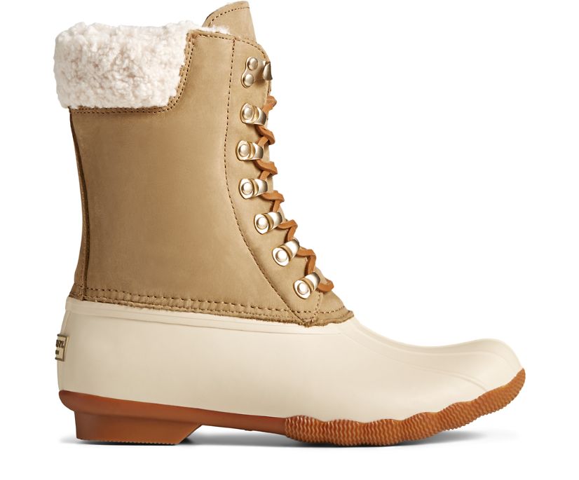 Sperry Saltwater Tall Cozy Leather Duck Boots - Women's Duck Boots - White/Yellow [EB1625894] Sperry